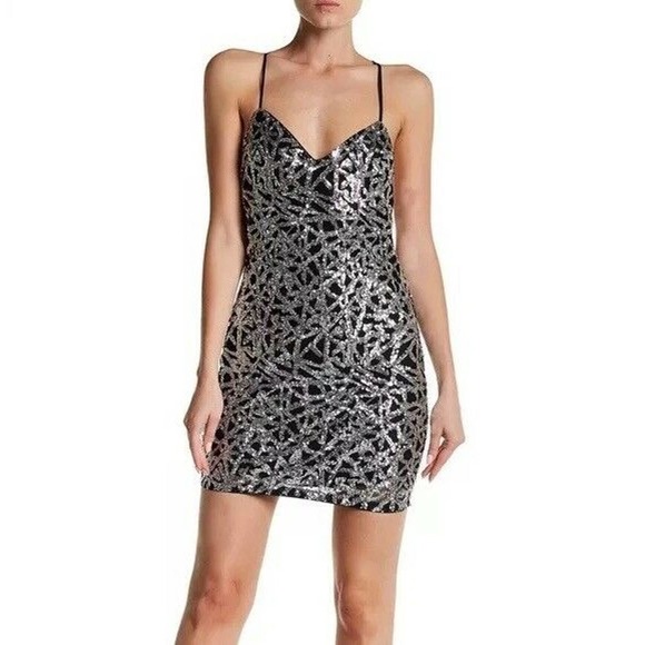 NWT Ali & Jay Sequin Dress Black & Silver M - Picture 1 of 7